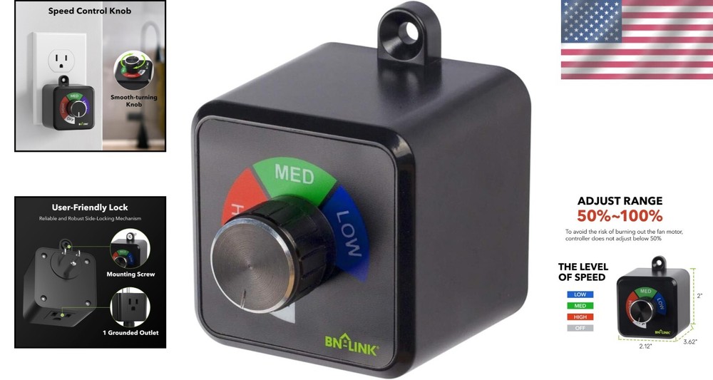 Adjustable Fan Speed Controller with 3 Settings – Safe & Efficient Operation