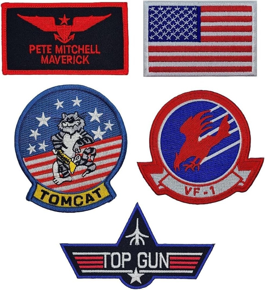 Pete Mitchell Navy Fighter School Patch 5pc Bundle - Hook Fastener Backing