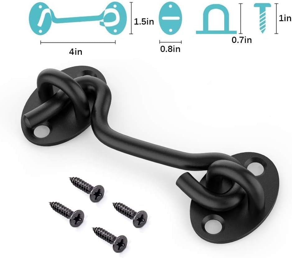 Black Gate Latch - Rust-Resistant Stainless Steel Hooks