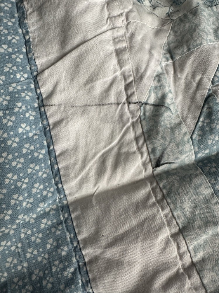 Cutters Handmade patchwork quilt with blue and white fabrics