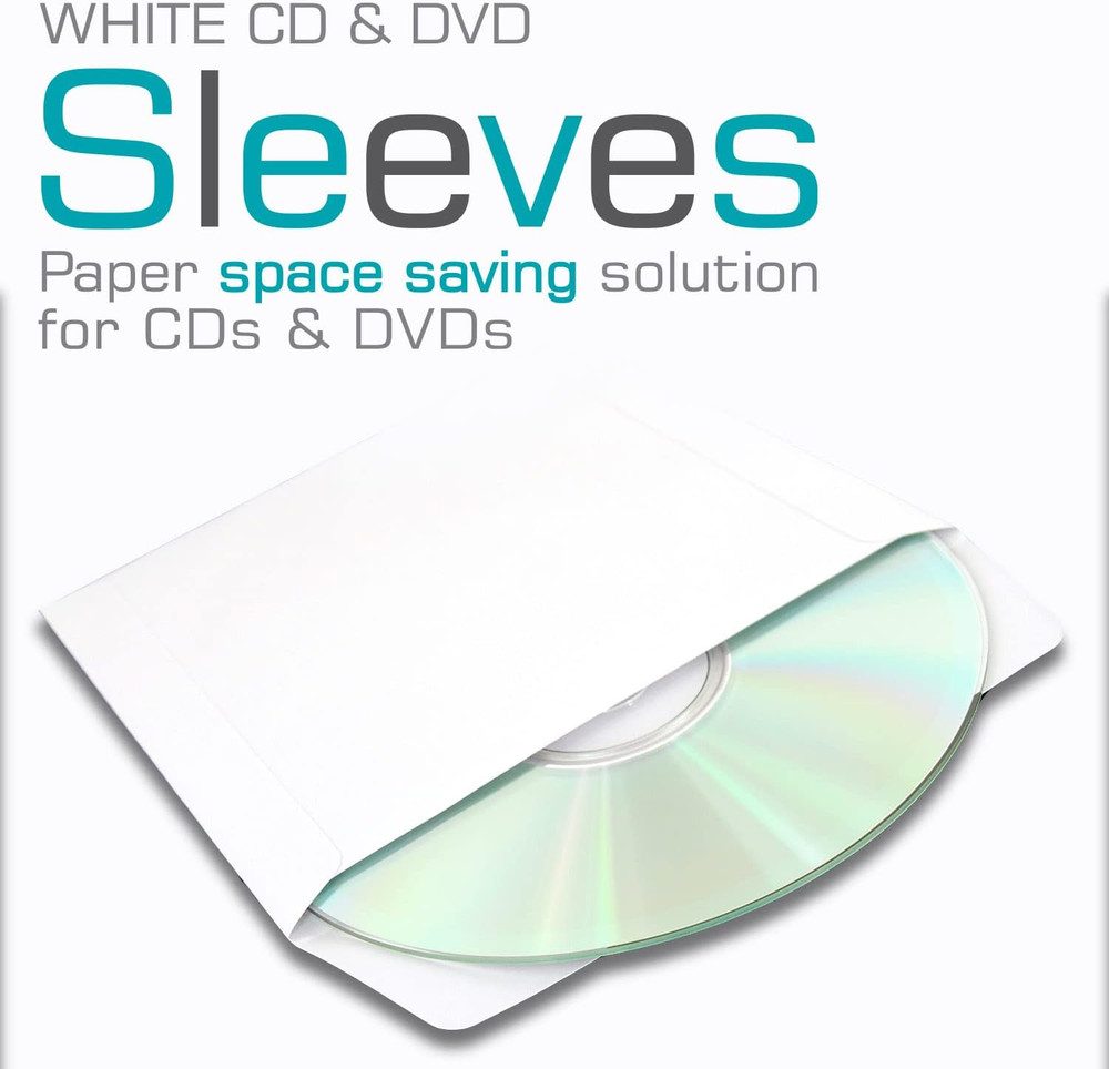 Maxell 190135 Protective Thin Clear Plastic Easy Storage CD & DVD Sleeves White