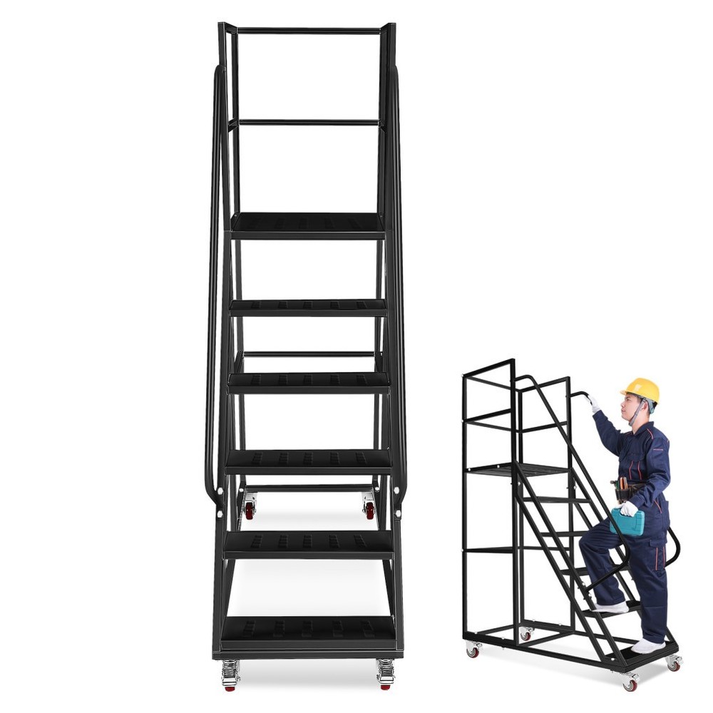 6Step Rolling Warehouse Step Ladder Rolling Stair &Wheel Movable Platform Ladder