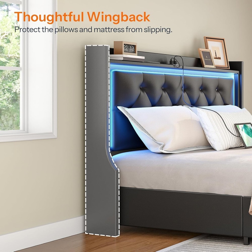 Queen Bed Frame with Headboard Upholstered Bed Frame Metal Platform Frame