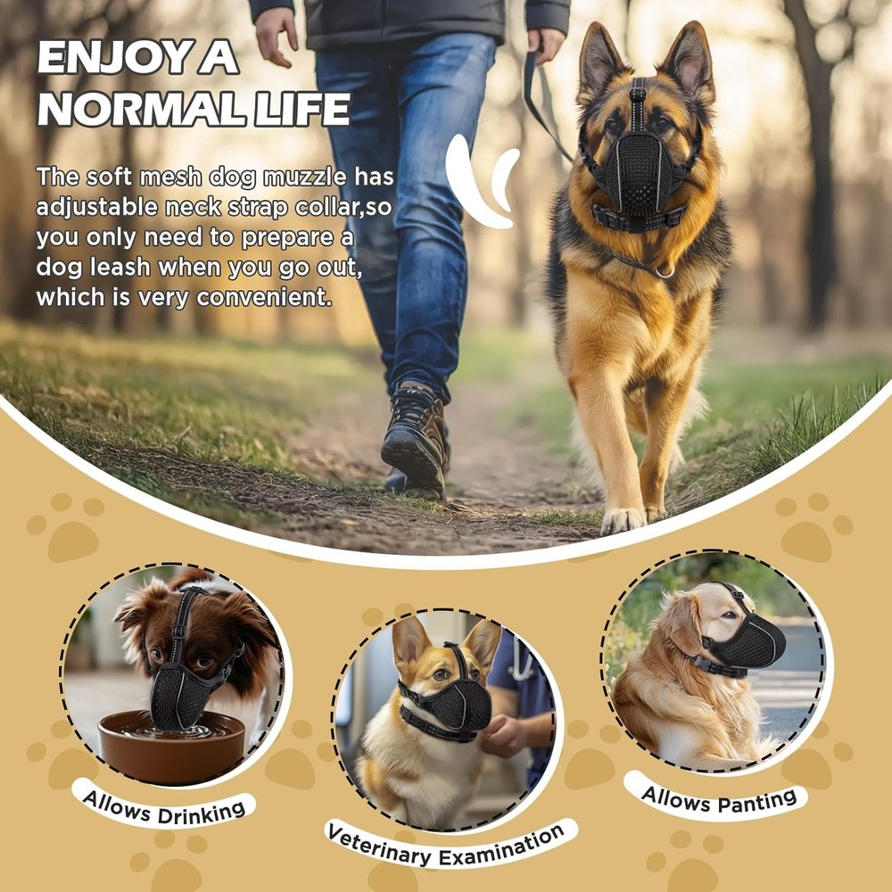 Dog Muzzle,Soft Nylon Muzzles Anti Biting Barking Chewing,Breathable Reflective