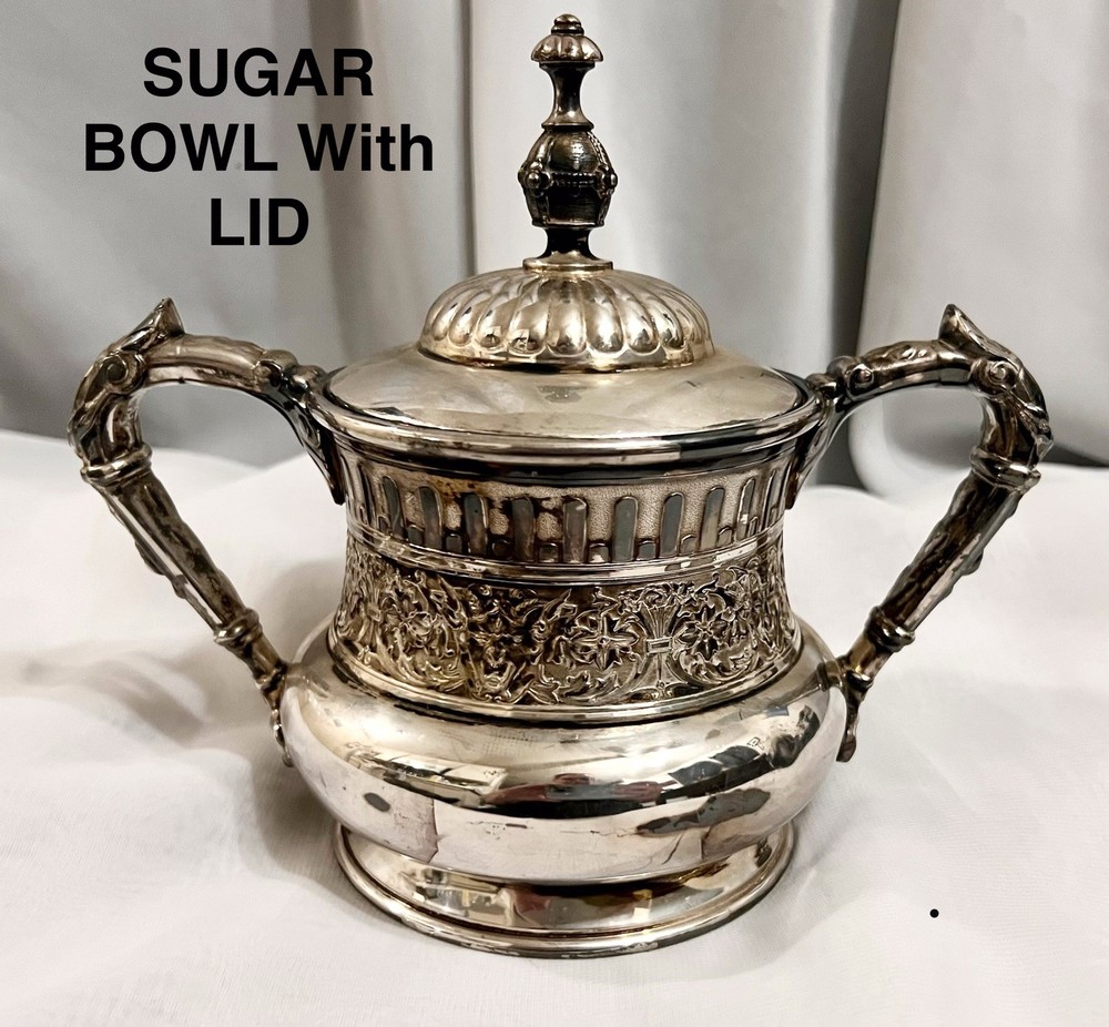 3 Pc Lot REED BARTON “Italian” SilverPlate SUGAR CREAMER BOWL Bacchus DEVIL 1885