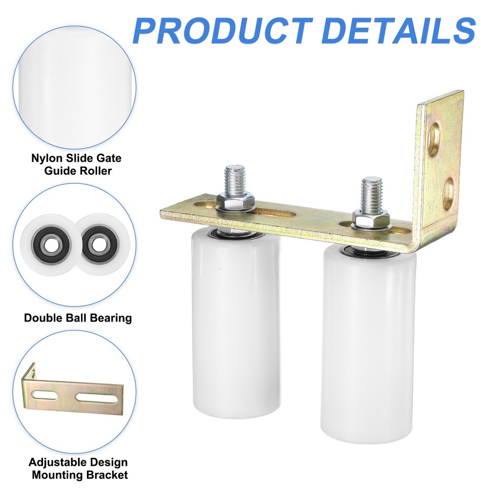 2Set Slide Gate Guide Roller, 4" Nylon Gate Support Rollers with Bracket, White