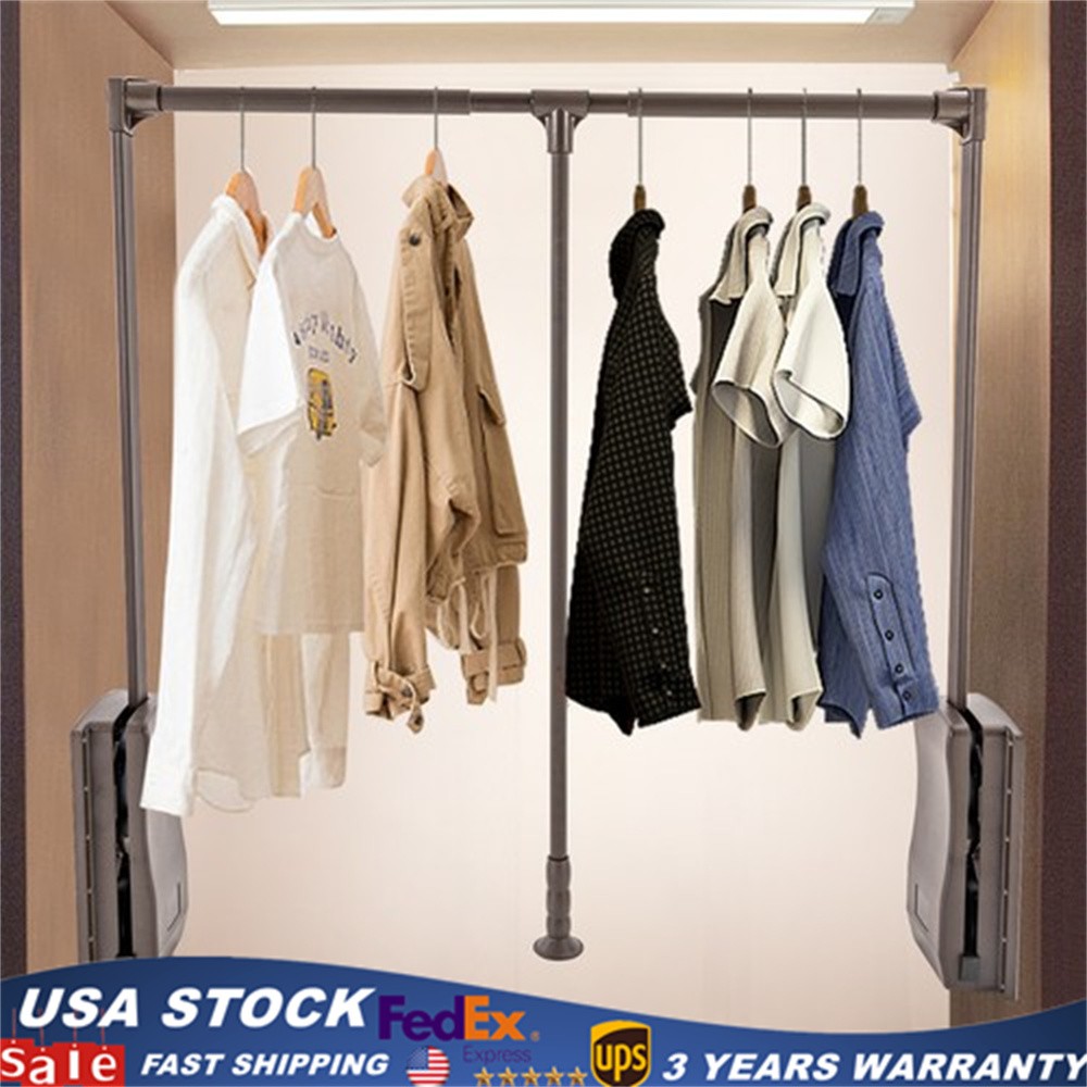 Pull Down Closet Rod Adjustable 22 lbs Load Capacity With Ergonomic Handle