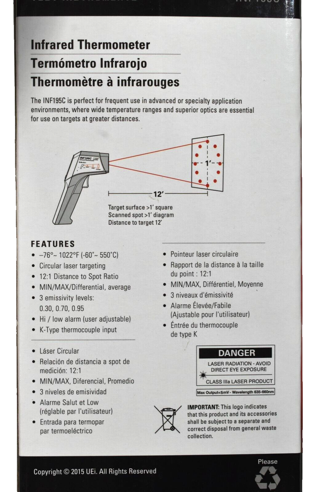 UEI Test Instruments INF195C Infared Thermometer 12:1 with K-Type Input