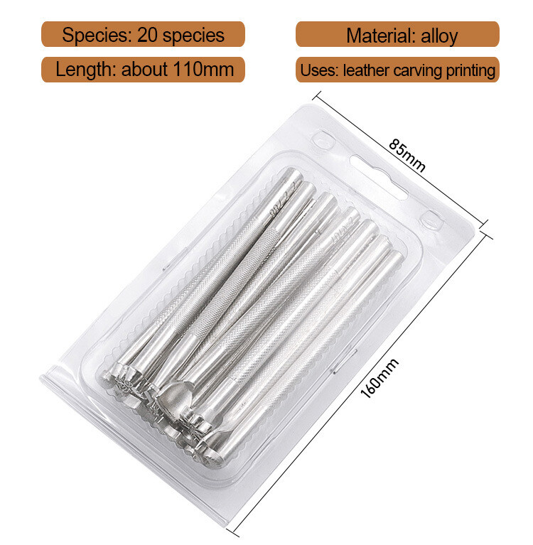 20Pcs/Set Metal Leather Pattern Stamping Tools Set Carving Printing Stamps