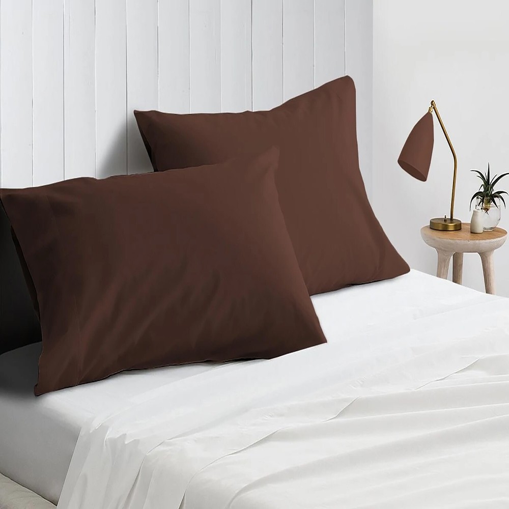 4 PCs Pillow Case Set 600 TC 100% Cotton Chocolate Solid Queen Size