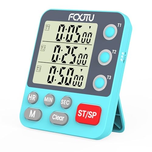 Digital Dual Triple Kitchen Timer, 3 Channels Magnetic Countdown YS318 Blue