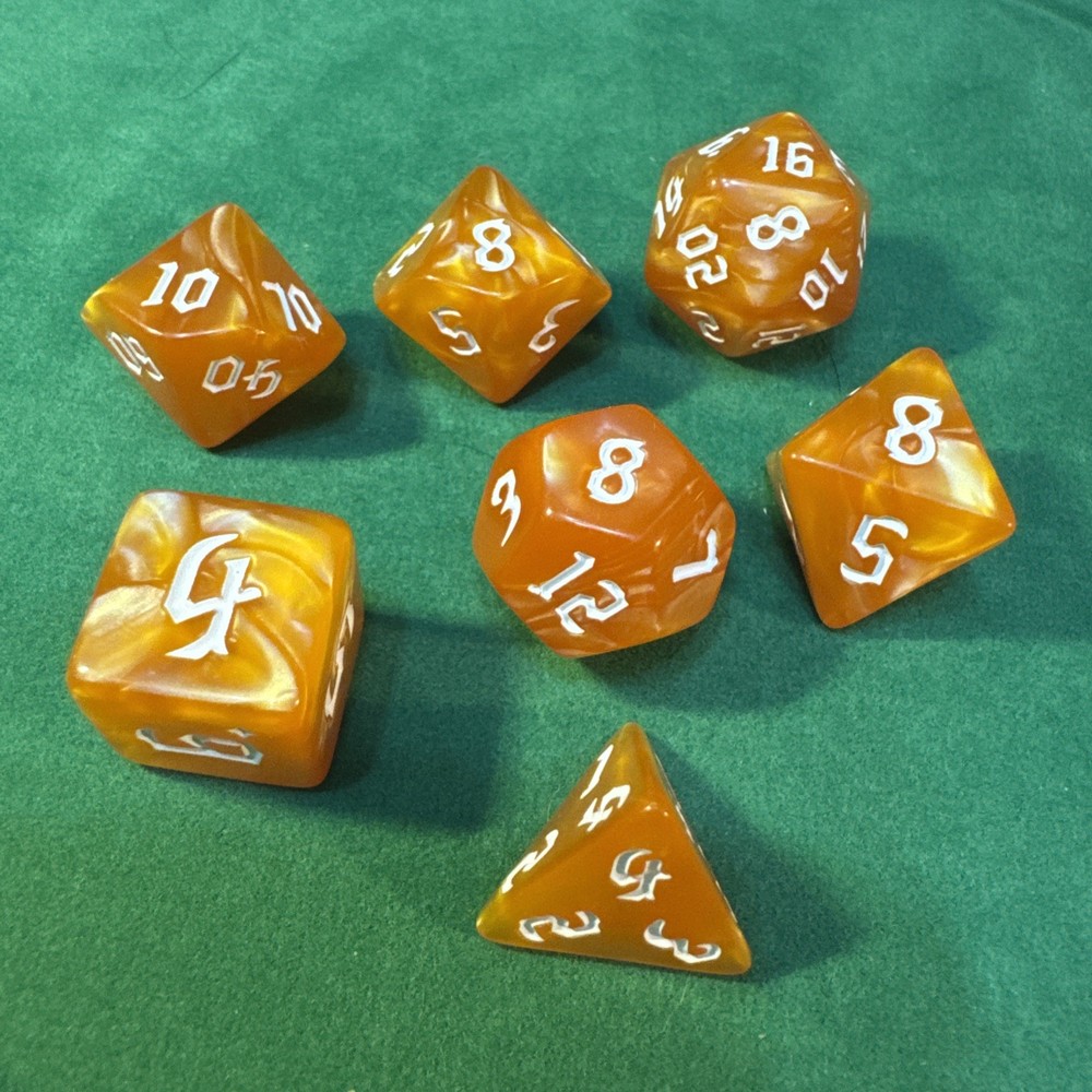Orange Marbled 7-piece Acrylic Dice Set - RPG DND 20