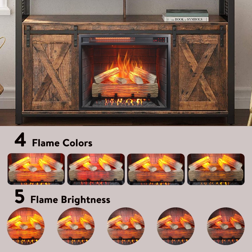 23" Infrared Heating Electric Fireplace Insert w/ Realistic Flame&Remote Control