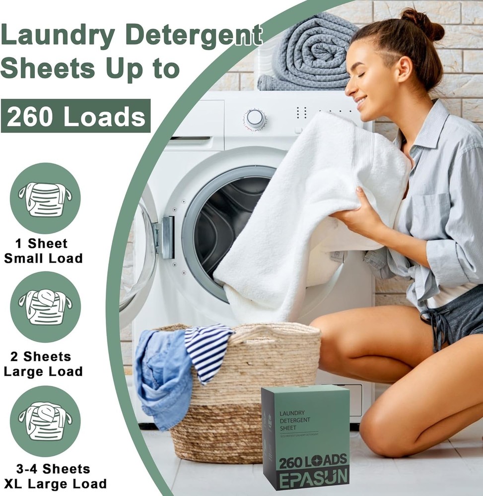 Laundry Detergent Sheets 260 Loads, Fresh Scent, Eco-Friendly Liquidless Soap...