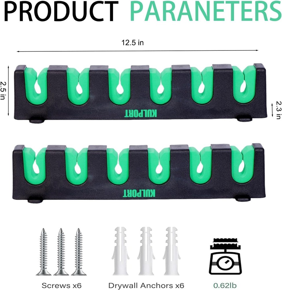 Fishing Rod Rack Holders Wall-Mounted Pole Horizontal Green, 1 Pair