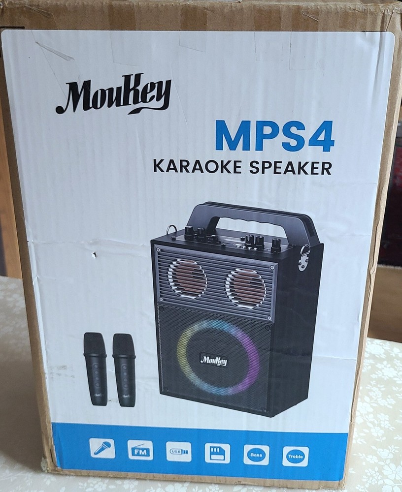 Moukey Karaoke Machine Gray Portable Bluetooth PA System Bluetooth Speaker 150W