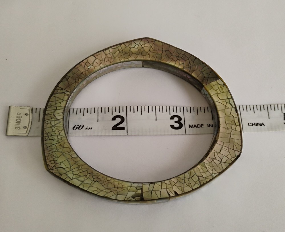 Vintage Modernist Crackle Abalone Shell Triangular Bangle Bracelet