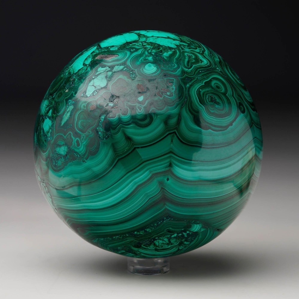 Hand-Polished Solid 3.5" Diameter Malachite Sphere // Ver. V