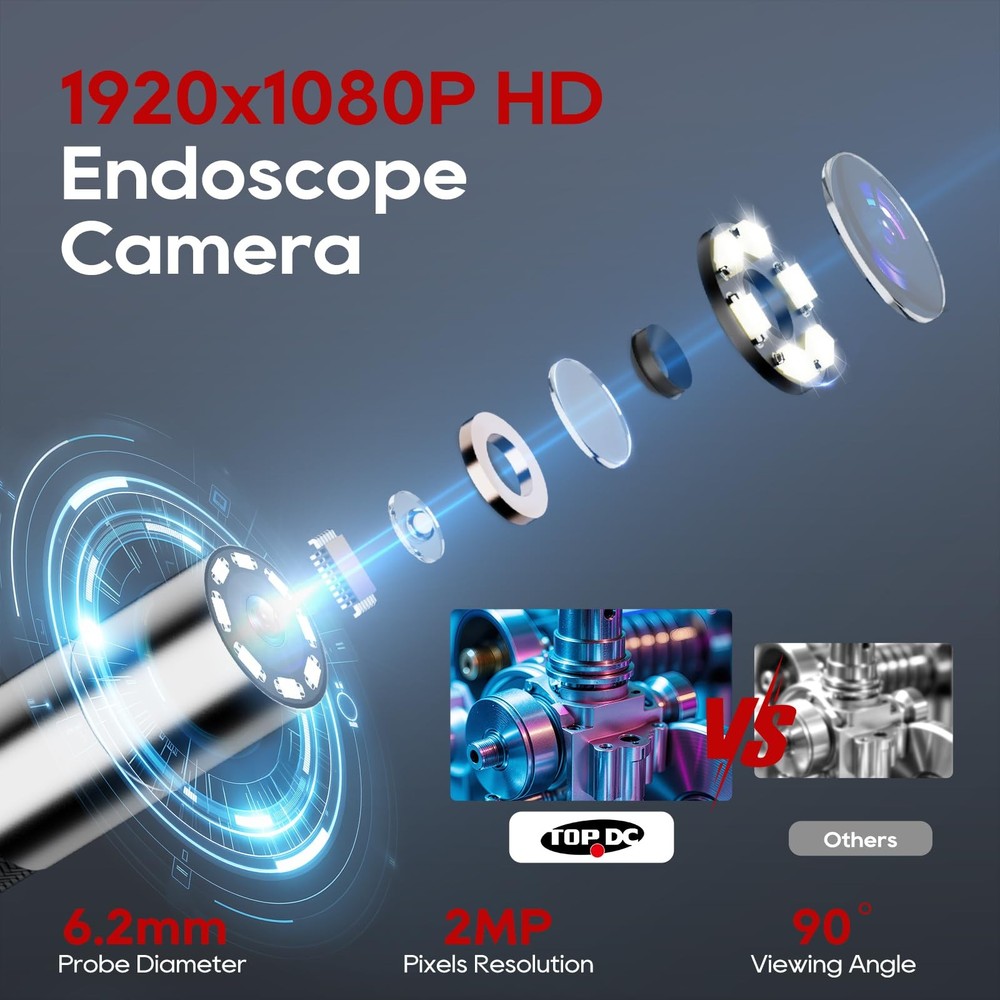 Two-Way Articulating Borescope Camera with Light, Industrial Endoscope with 0...