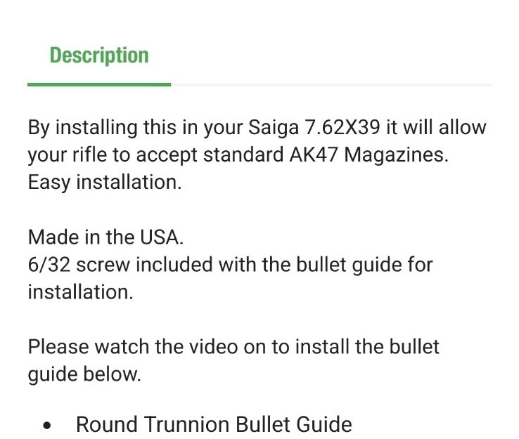 CSS 7.62X39 Round Trunnion Bullet Guide