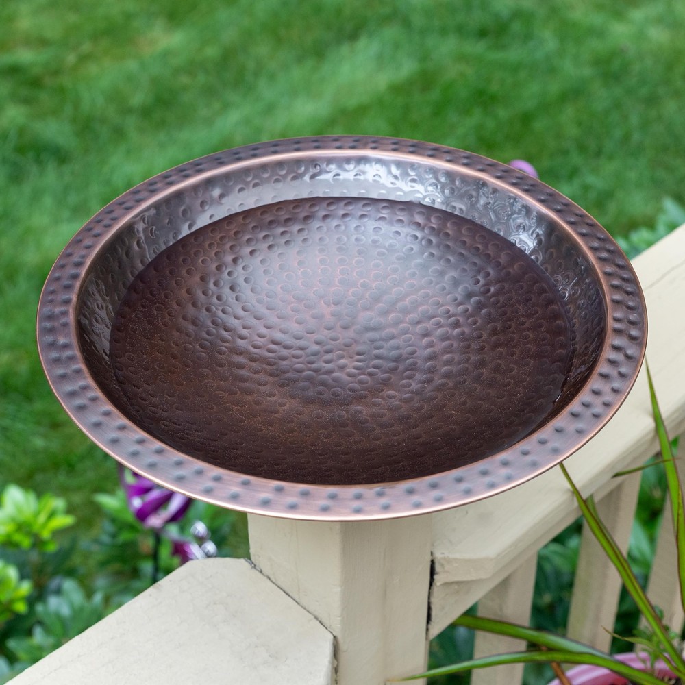 14" Hammered Copper Birdbath for 4x4 Post