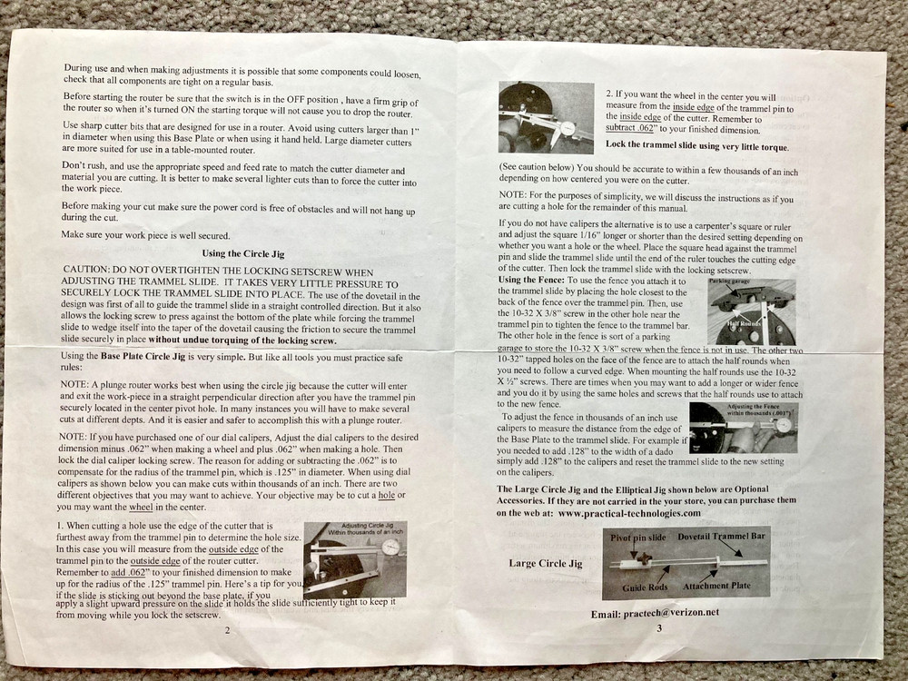 Router Buddy Circle Jig Tool by Practical Technology with instructions