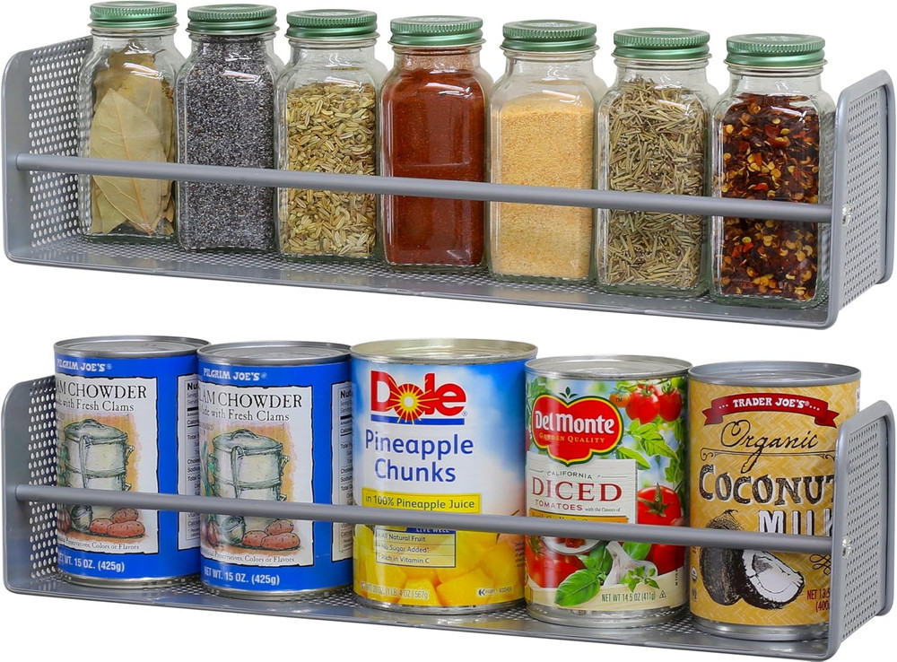 Wall Mounted Spice Rack, Silver, Set of 2