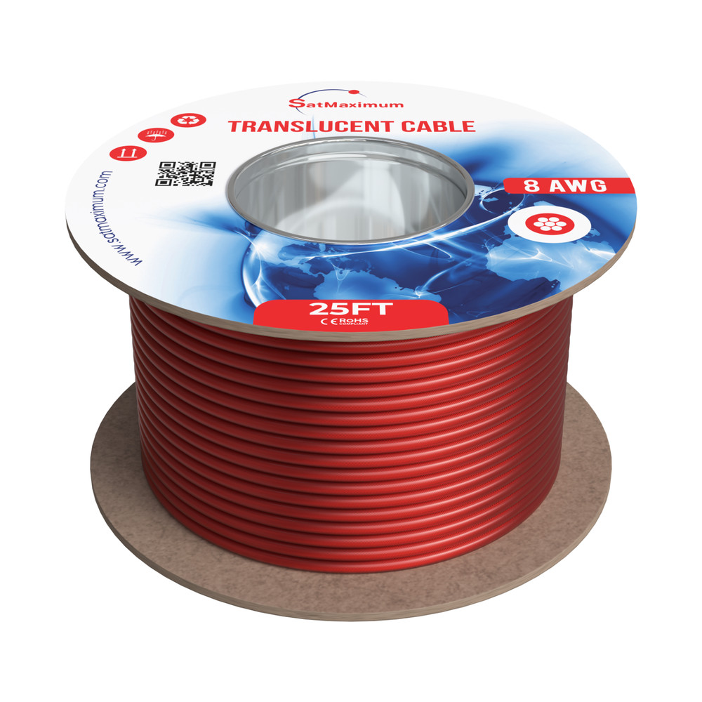 25FT - Translucent Primary Speaker/Auto/Power Cable 8AWG CCA Enhanced Wire Red