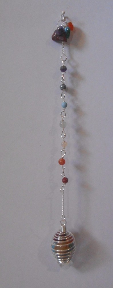 Rainbow Gemstone Wire Pyramid Point Dowsing Pendulum NEW Chakra Healing Pendant
