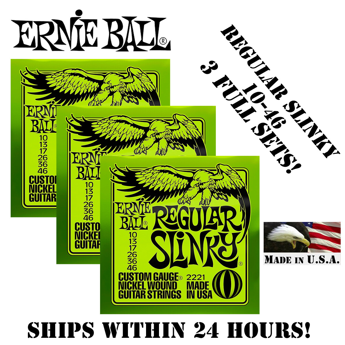** 3 SETS! ERNIE BALL REGULAR SLINKY 10-46 ELECTRIC GUITAR STRINGS 2221 **