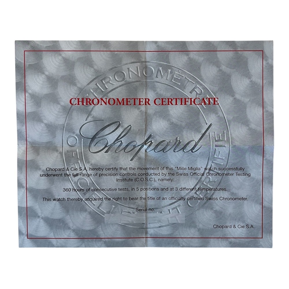 Chopard 1000 Miglia Chronometer Watch Blank Open Certificate