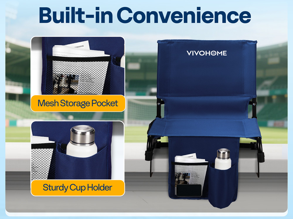 2 Pack Folding Stadium Seats w/ Back Support Portable Bleacher Chairs Cup Holder