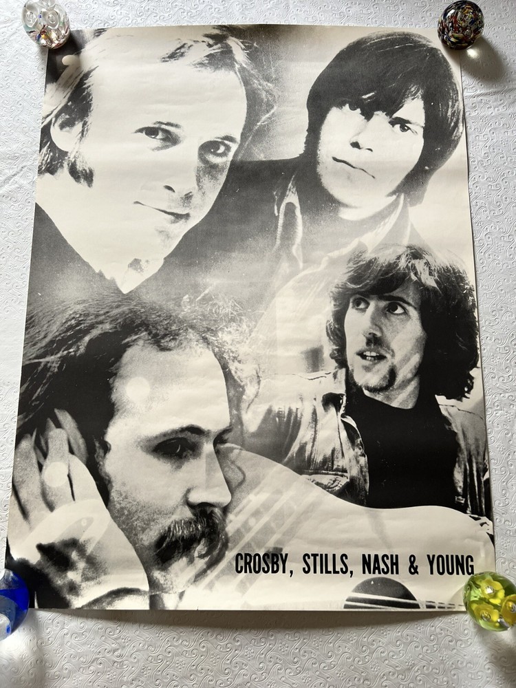 VINTAGE Crosby Stills Nash & Young Poster 22x30 Sepia