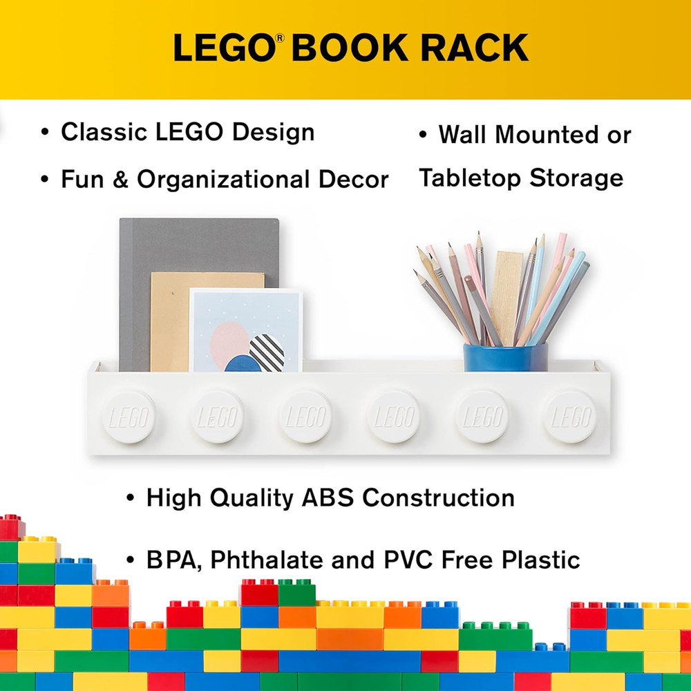 , Lego Book Rack - Decorative Floating Shelf Storage - White