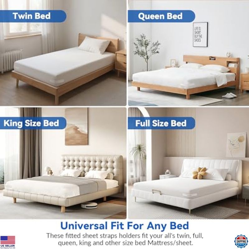 Ultimate Bed Sheet Holders - Secure Fitted Sheets with Corner Grippers & Straps!