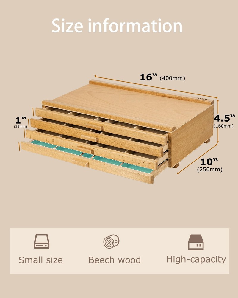 DJAR Basic 4-Drawer Art Supply Storage Box, Portable Premium Beech Wood Organ...