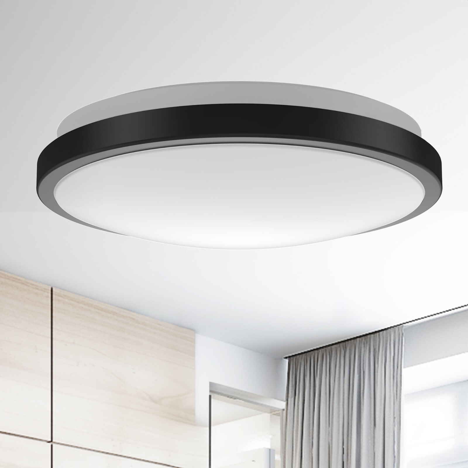 10 in. Matte Black LED Flush Mount Ceiling Light, Dimmable