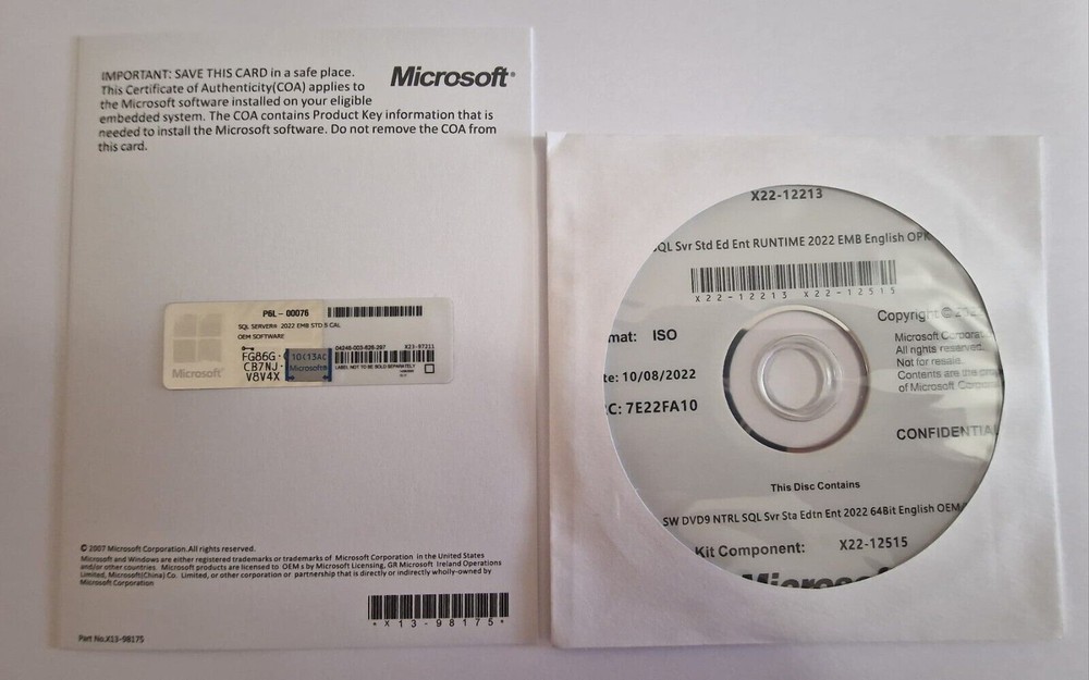 SQL Server 2022 Standard 24 Core License, unlimited User CALs PHYSICAL ITEM