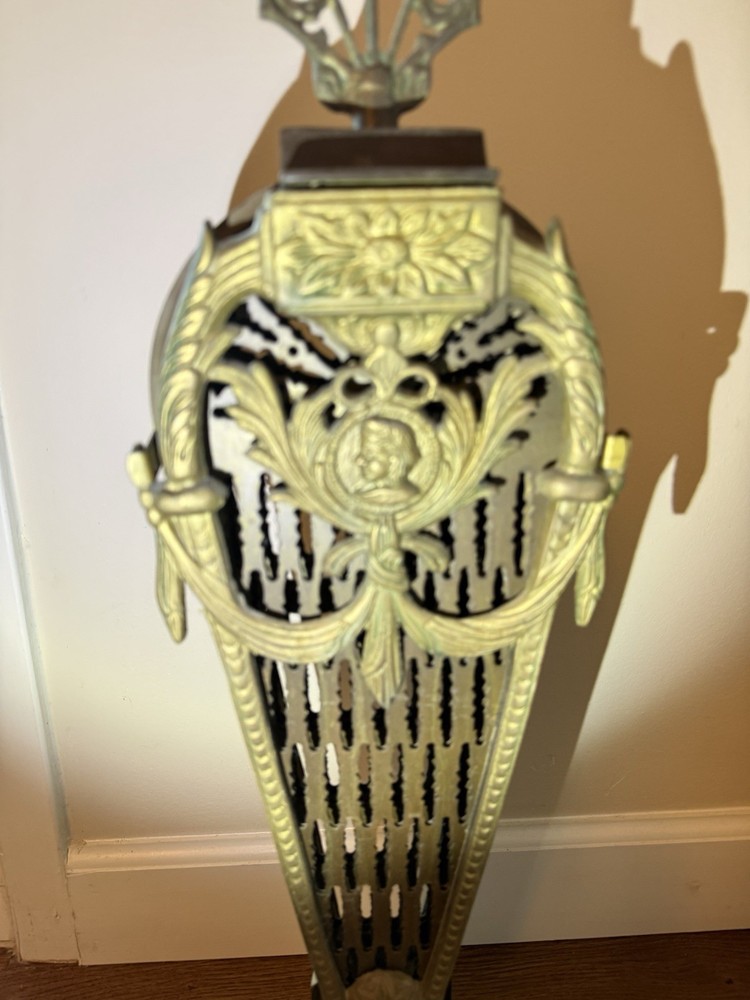Vintage MCM Deco Solid Brass Peacock Fan Folding Fireplace Screen - Wow !