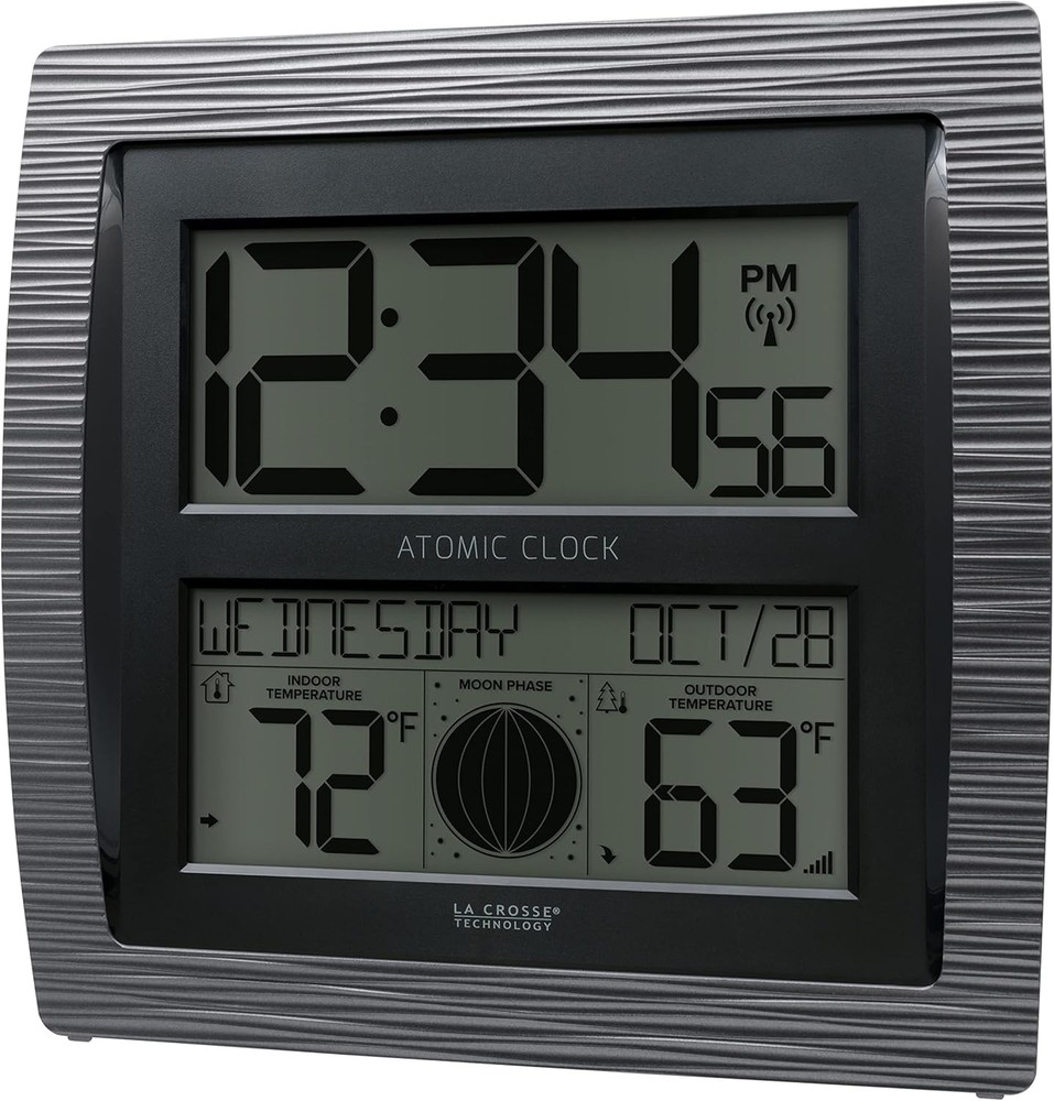 BBB86118-INT Curved Atomic Digital Clock W/ Moon Phase & Temperature