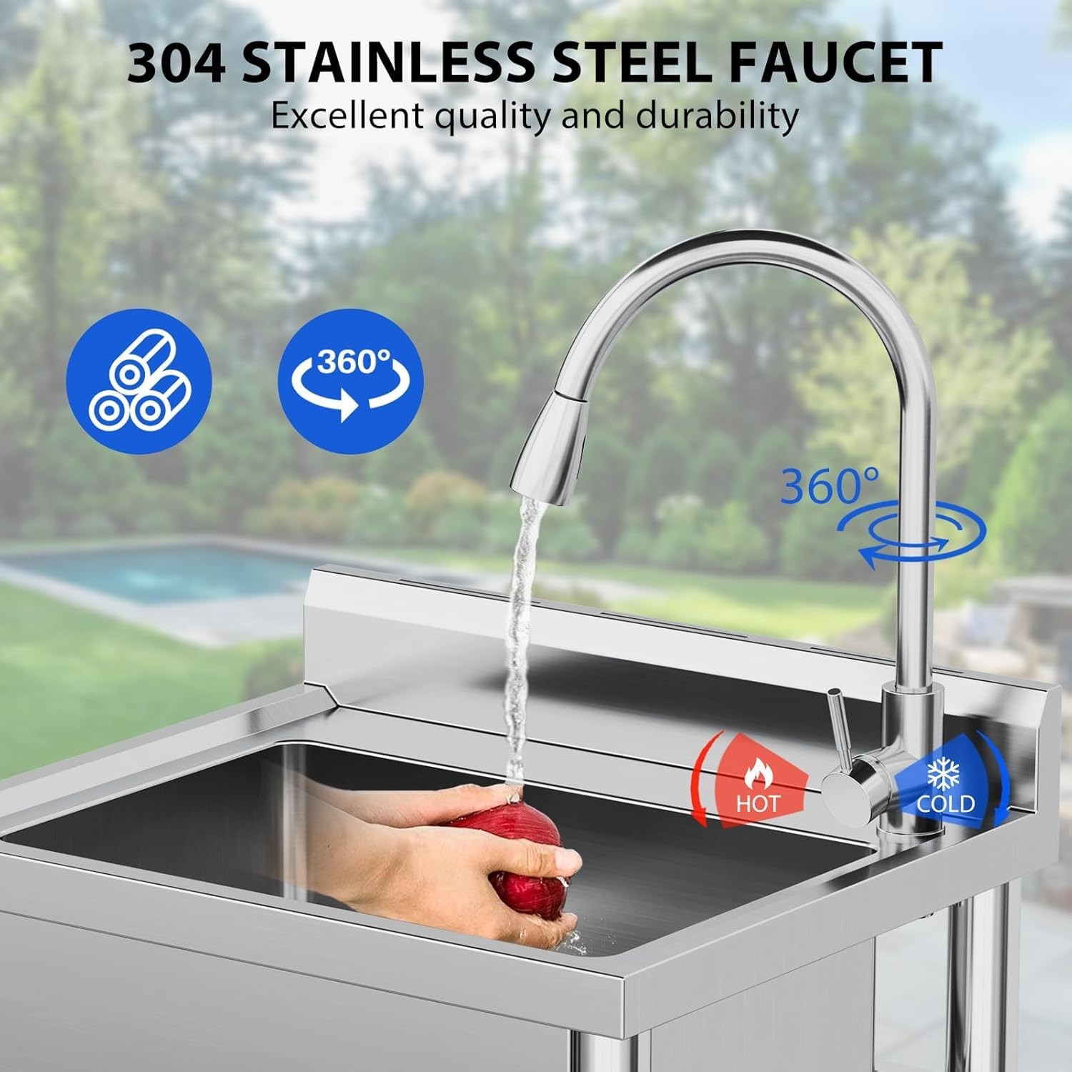 24"x20"x41" Stainless Steel Utility Sink Freestanding Single Bowl W/Water Faucet