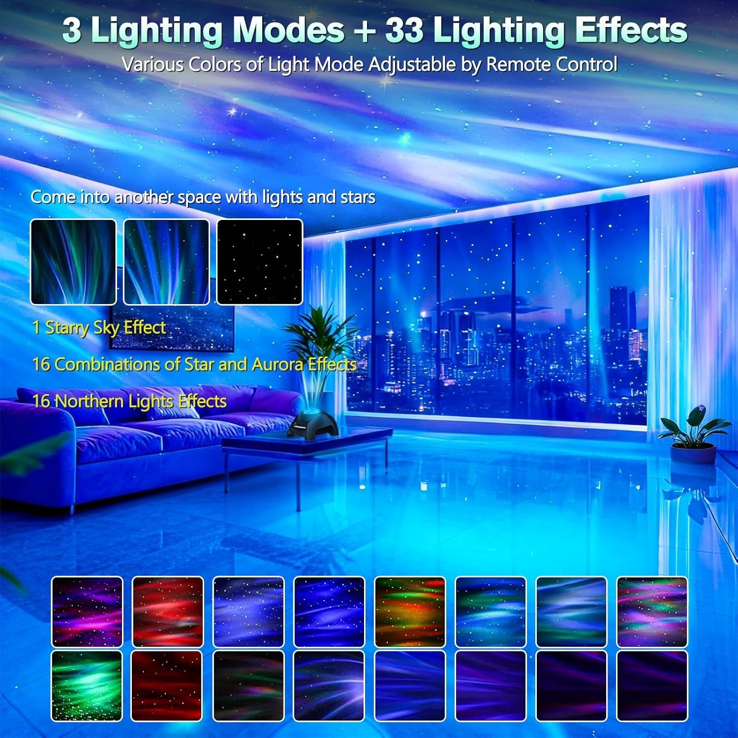Star Projector, Northern Galaxy Light Aurora Projector with 33 Light Effects