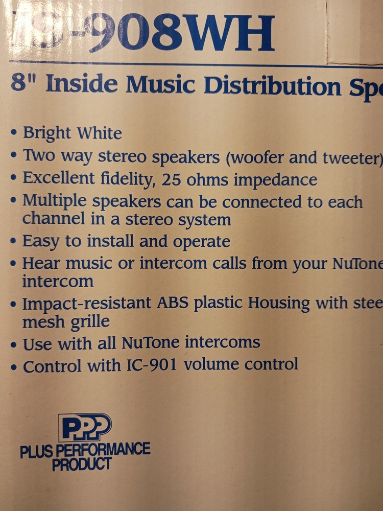 Nutone IS-908WH 8" Inside Music Distribution Speaker For Intercom NEW OPEN BOX