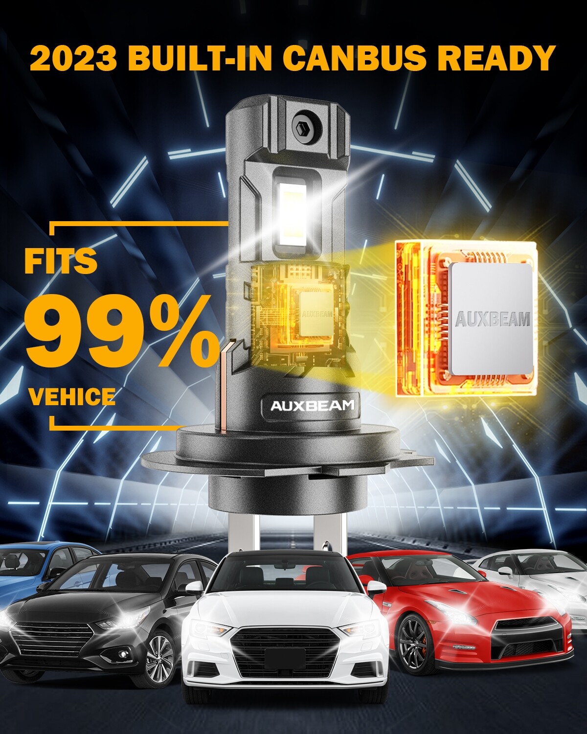 AUXBEAM Q30 H7 LED Headlight High/Low Beam Bulbs 110W 24000LM Bright White 6500K