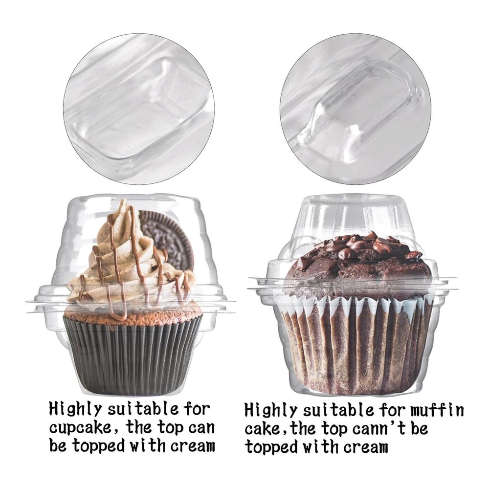 50 Pack Individual Cupcake Containers Plastic Cupcake Boxes Cupcake Holders S...