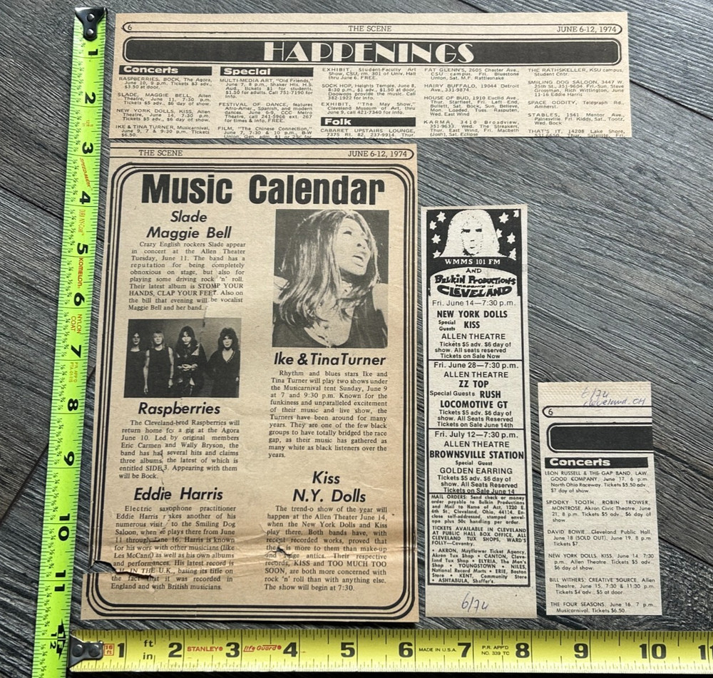 KISS Concert Ad Lot 1st Tour June 14 1974 Cleveland NY Dolls Vintage Kiss Aucoin