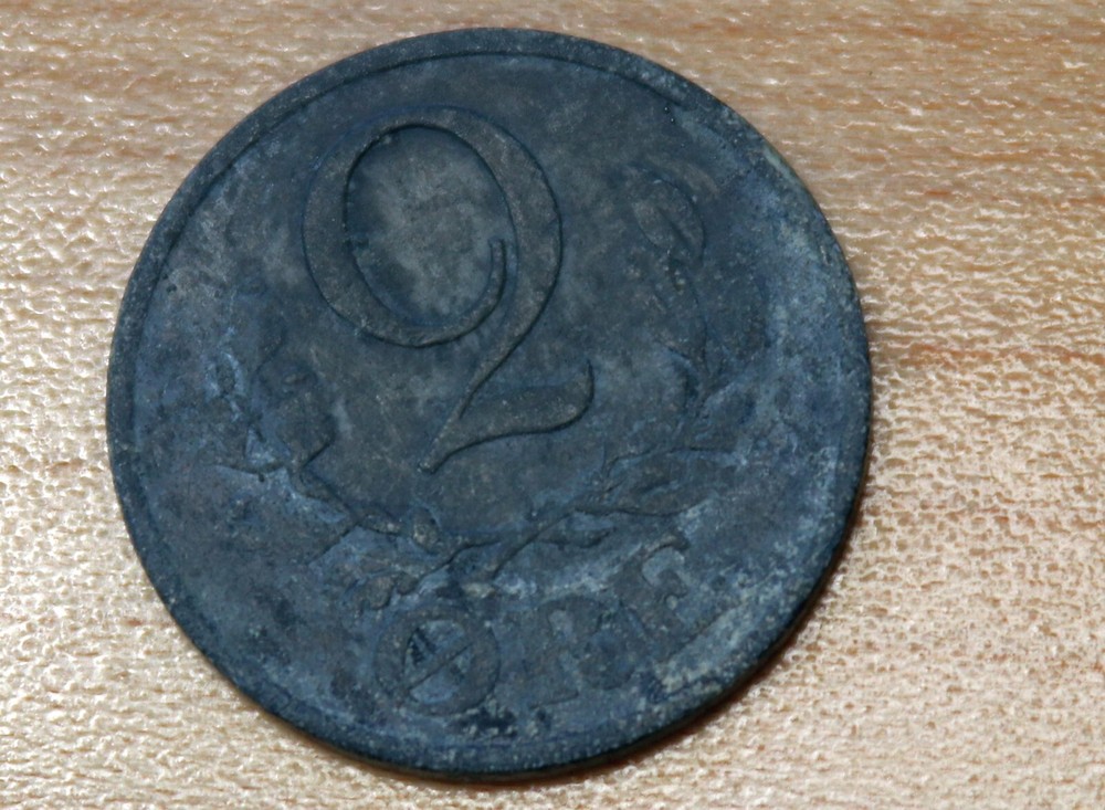 1944 Denmark 2 Ore Zinc WWII