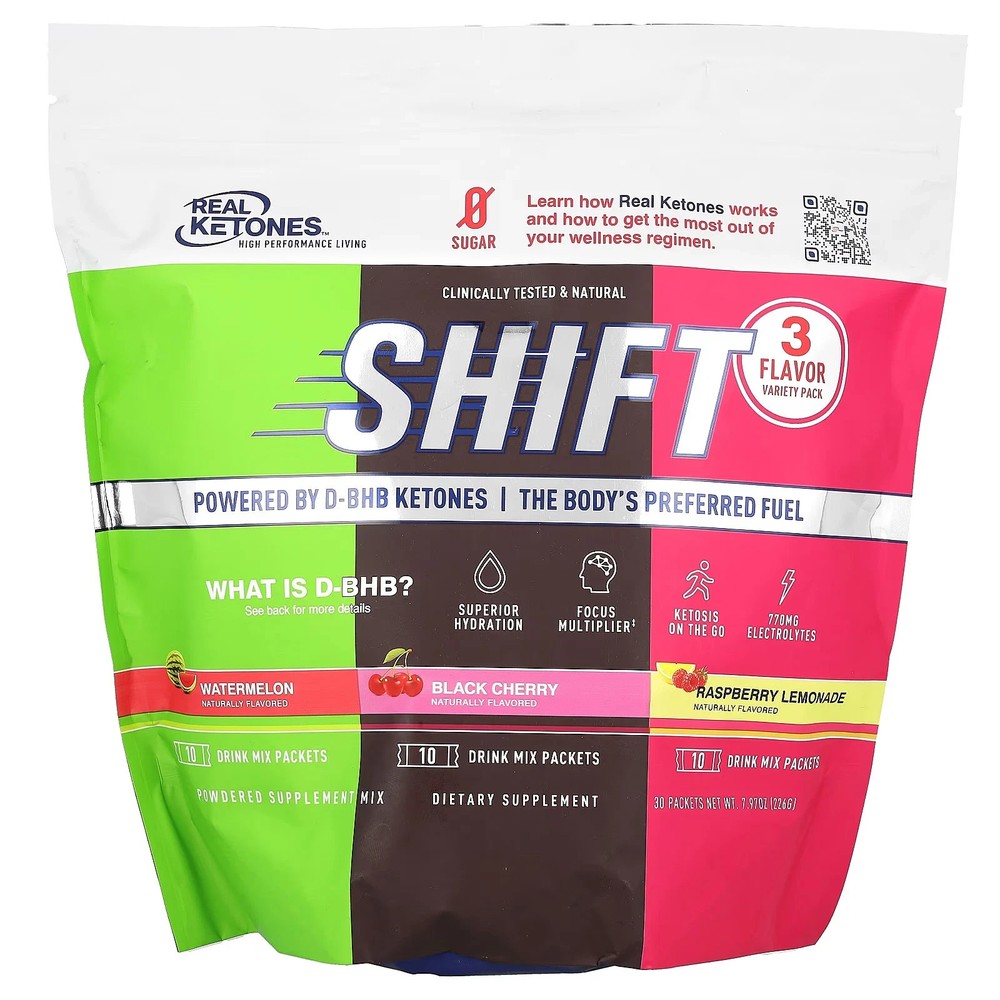 Real Ketone Shift Variety Pack 30 Packets black cherry raspberry lemonade waterm