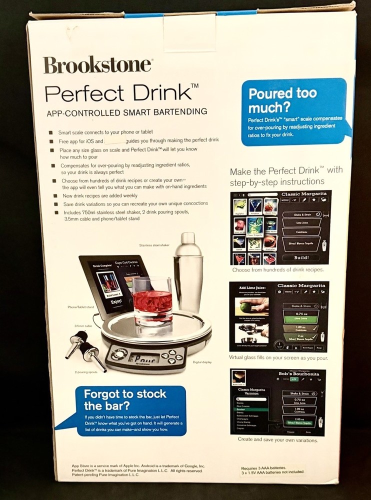 NEW (Open Box) Brookstone Perfect Drink App-Controlled Bartending System