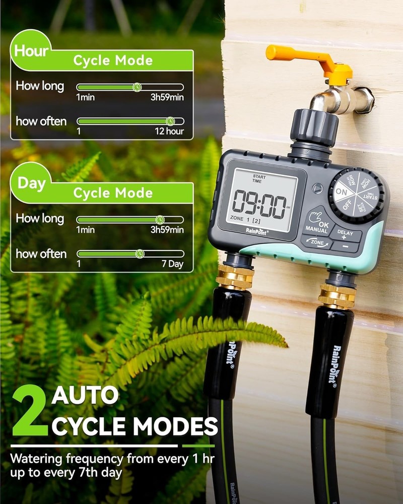 Programmable Sprinkler Timer for Lawn - 7 Settings, Easy Setup, Rain Delay